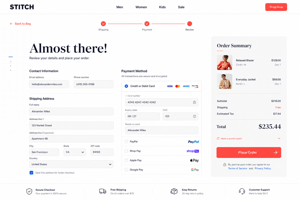 Checkout preview